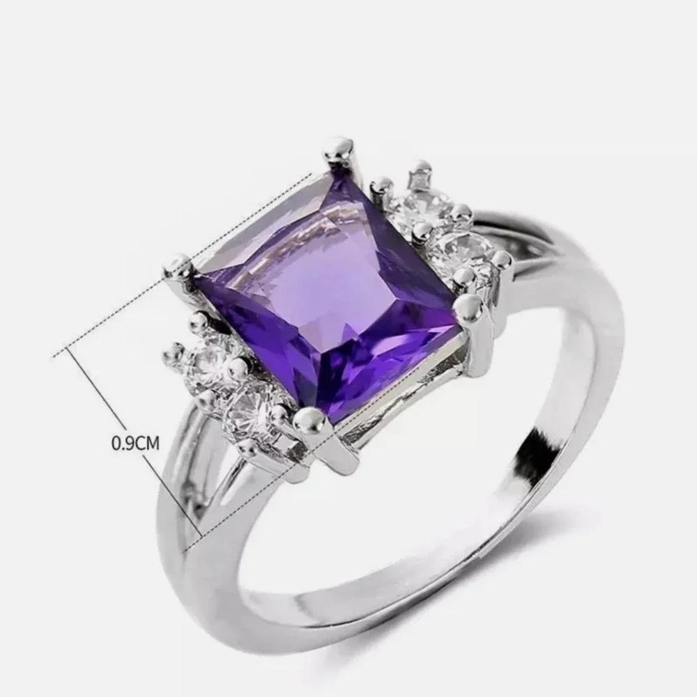 Luxury Amethyst 925 Silver Plated Ring 7
